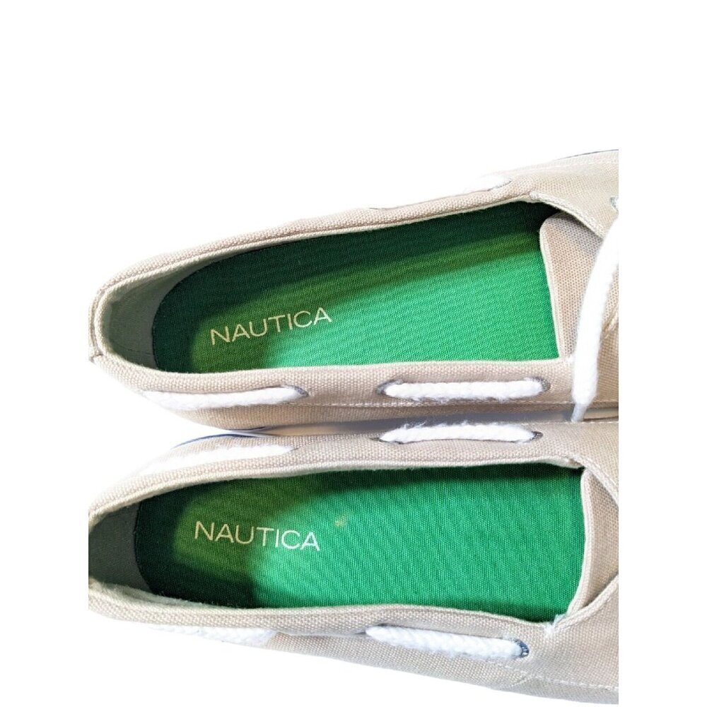 Nautica Womens Size 9 Boat Shoes Tan Canvas White Laced Deck Marine Flats Casual - Picture 9 of 11